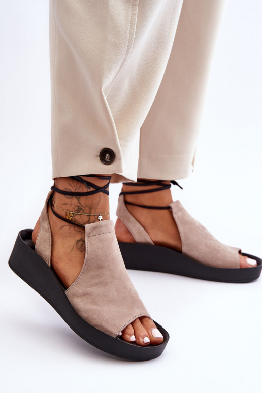 Zazoo 2743 Suede Wedge Sandals Beige Zazoo 2743 Suede Wedge Sandals Beige