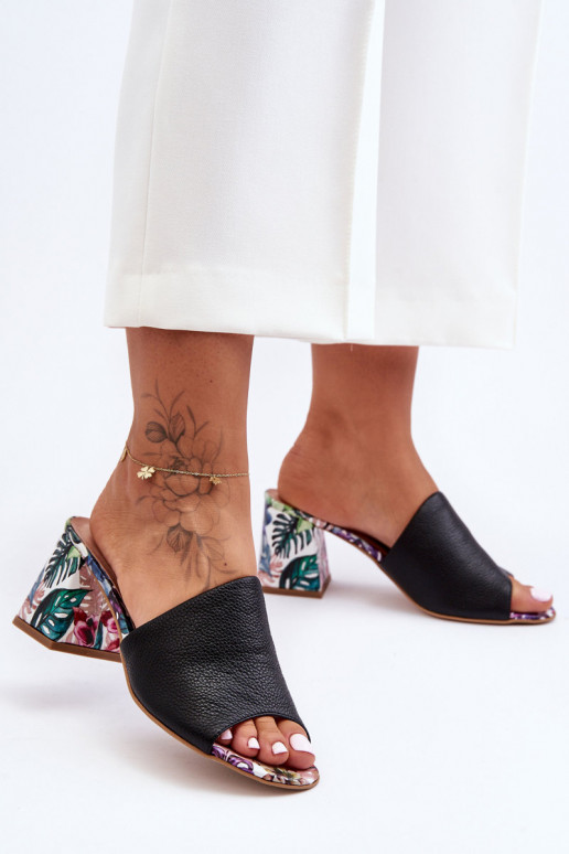 Women's Leather Mules on Heel Lewski Shoes 3209/K Black Women's Leather Mules on Heel Lewski Shoes 3209/K Black