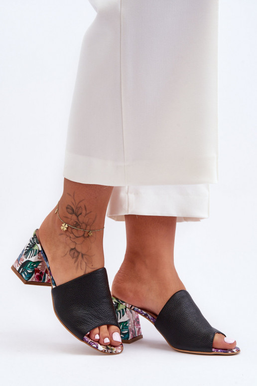 Women's Leather Mules on Heel Lewski Shoes 3209/K Black Women's Leather Mules on Heel Lewski Shoes 3209/K Black