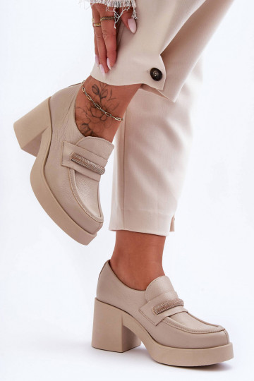 Leather Heeled Shoes with Embellishment Beige Gelanor 2