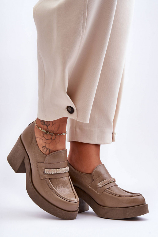 Leather Half-Boots On A Heel With Decoration Dark Beige Gelanor Leather Half-Boots On A Heel With Decoration Dark Beige Gelanor