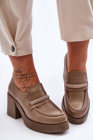Leather Half-Boots On A Heel With Decoration Dark Beige Gelanor 2
