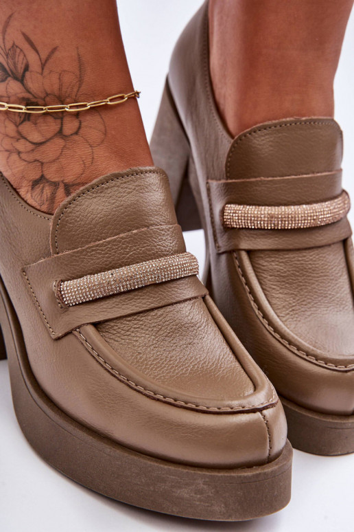 Leather Half-Boots On A Heel With Decoration Dark Beige Gelanor Leather Half-Boots On A Heel With Decoration Dark Beige Gelanor