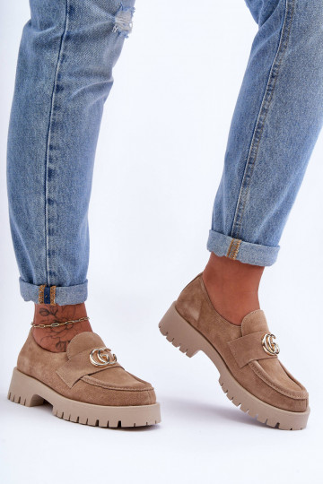 Women's Suede Half Shoes With Beige Ornament Rosefalls 2