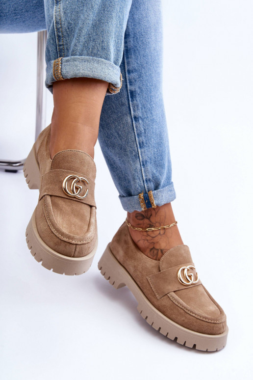 Women's Suede Half Shoes With Beige Ornament Rosefalls Women's Suede Half Shoes With Beige Ornament Rosefalls