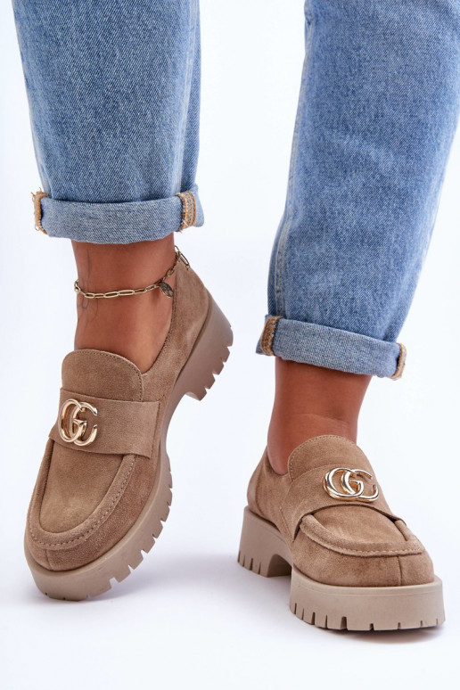 Women's Suede Half Shoes With Beige Ornament Rosefalls Women's Suede Half Shoes With Beige Ornament Rosefalls