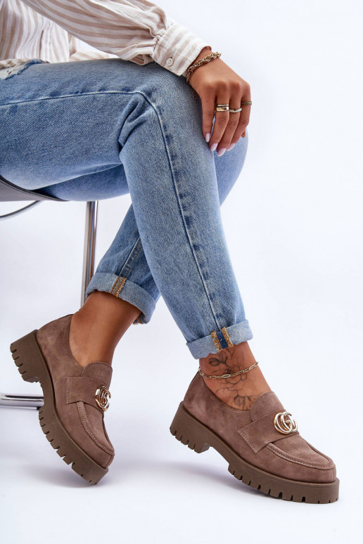 Women's Suede Half-Boots with Dark Beige Ornament Rosefalls Women's Suede Half-Boots with Dark Beige Ornament Rosefalls