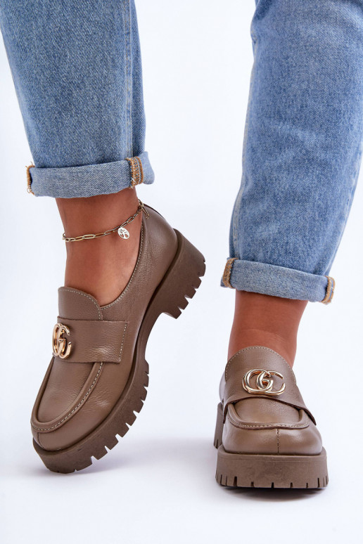 Women's Leather Half-Boots with Ornament Dark Beige Rosefalls Women's Leather Half-Boots with Ornament Dark Beige Rosefalls