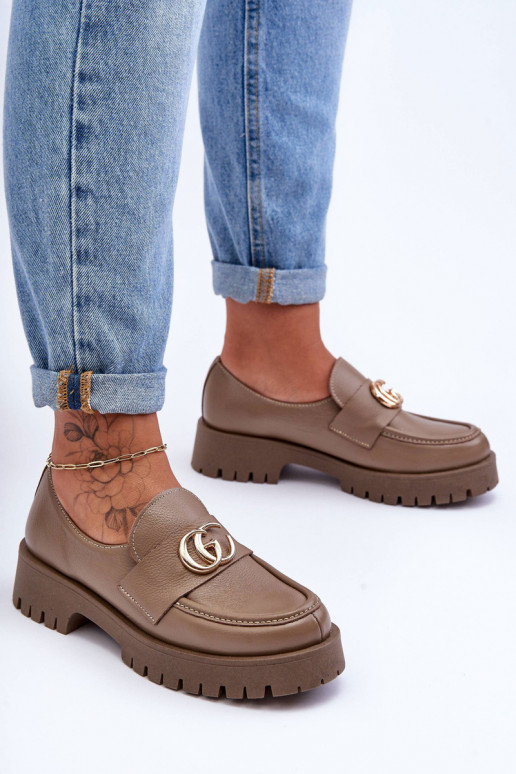 Women's Leather Half-Boots with Ornament Dark Beige Rosefalls Women's Leather Half-Boots with Ornament Dark Beige Rosefalls