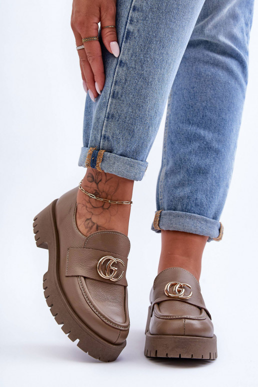 Women's Leather Half-Boots with Ornament Dark Beige Rosefalls Women's Leather Half-Boots with Ornament Dark Beige Rosefalls