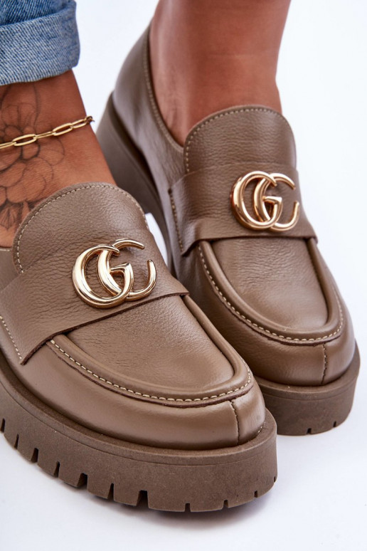 Women's Leather Half-Boots with Ornament Dark Beige Rosefalls Women's Leather Half-Boots with Ornament Dark Beige Rosefalls