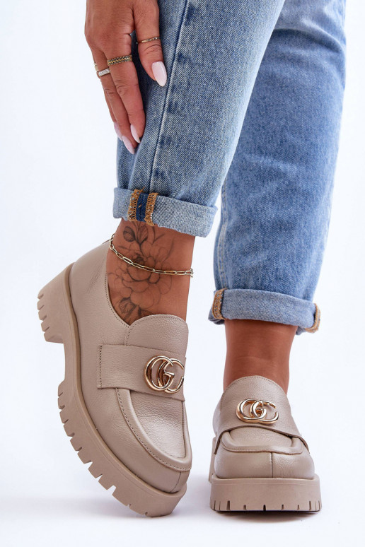 Women's Leather Half-Boots with Ornament Beige Rosefalls Women's Leather Half-Boots with Ornament Beige Rosefalls