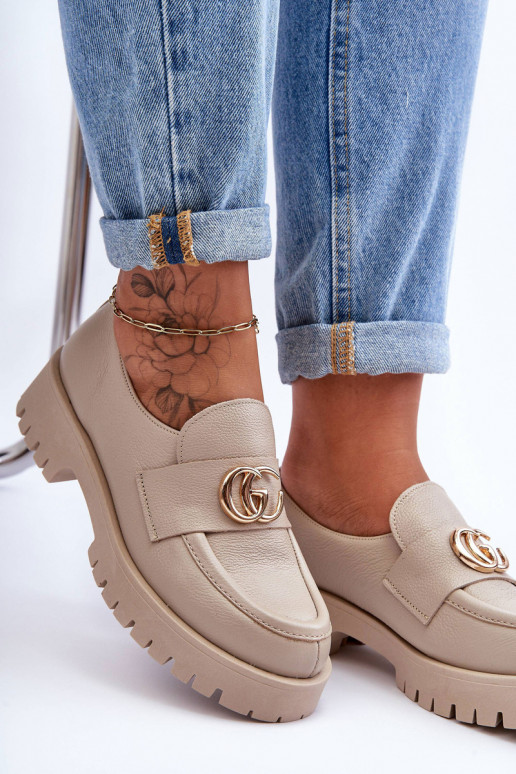 Women's Leather Half-Boots with Ornament Beige Rosefalls Women's Leather Half-Boots with Ornament Beige Rosefalls