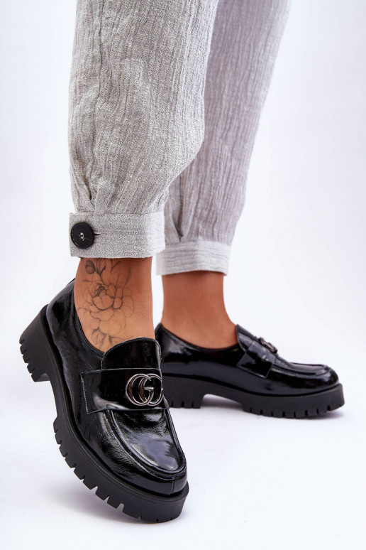 Women's Leather Half Shoes with Ornament Black Rosefalls Women's Leather Half Shoes with Ornament Black Rosefalls