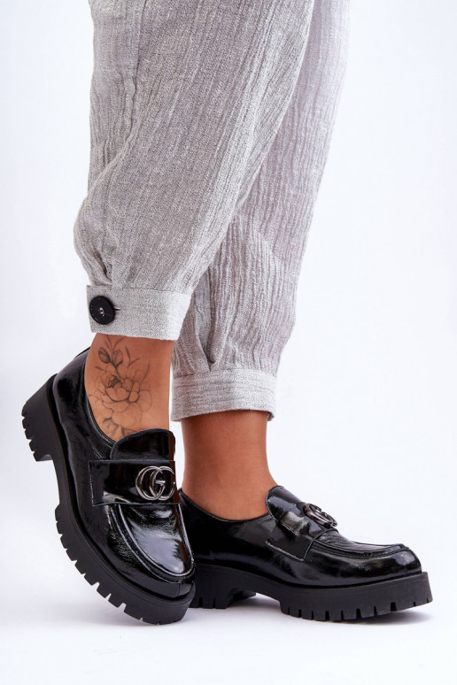 Women's Leather Half Shoes with Ornament Black Rosefalls Women's Leather Half Shoes with Ornament Black Rosefalls