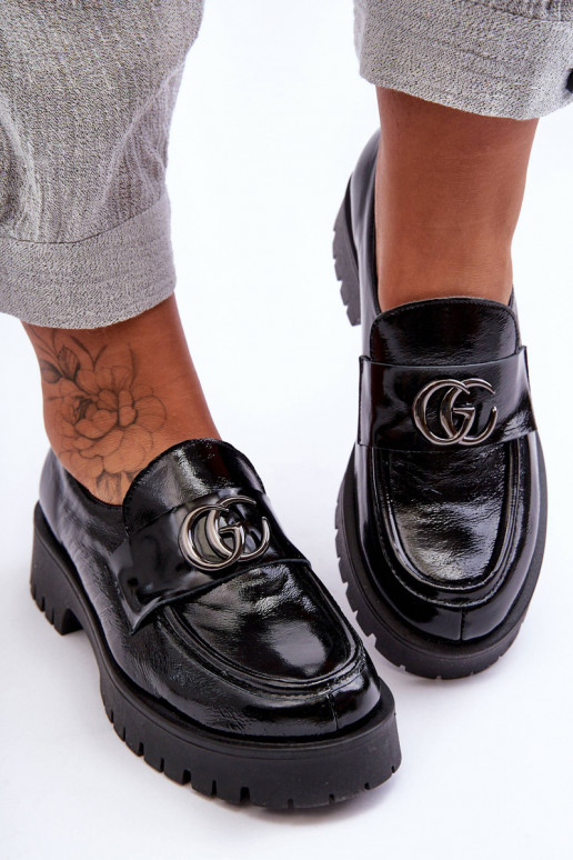 Women's Leather Half Shoes with Ornament Black Rosefalls Women's Leather Half Shoes with Ornament Black Rosefalls