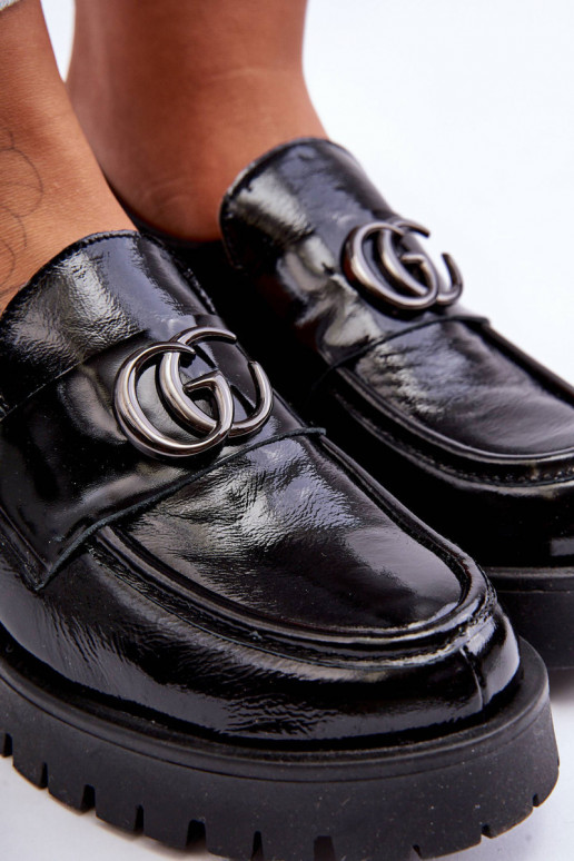 Women's Leather Half Shoes with Ornament Black Rosefalls Women's Leather Half Shoes with Ornament Black Rosefalls