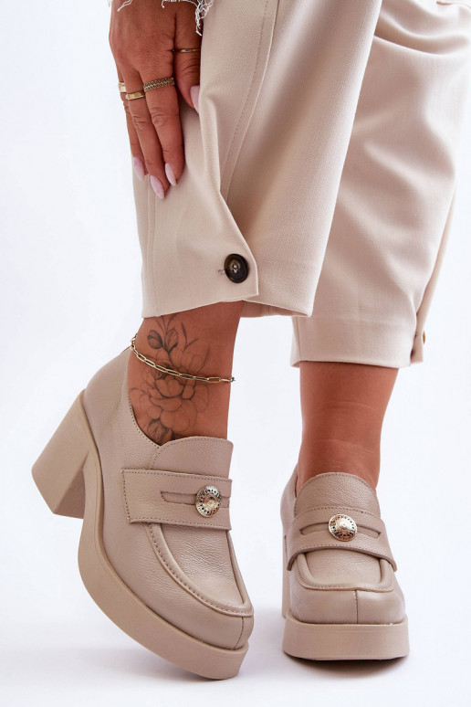 Women's Leather Half-Boots on Heel Beige Dunadia Women's Leather Half-Boots on Heel Beige Dunadia