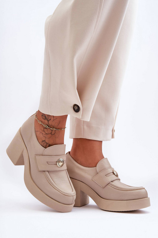 Women's Leather Half-Boots on Heel Beige Dunadia Women's Leather Half-Boots on Heel Beige Dunadia