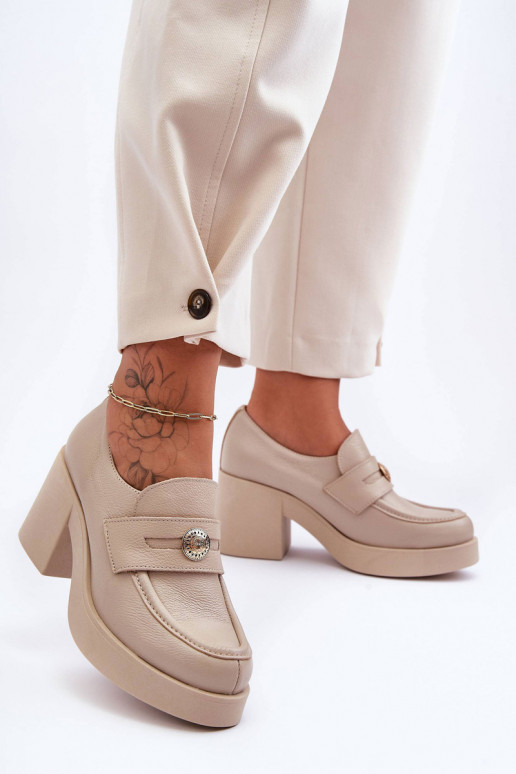 Women's Leather Half-Boots on Heel Beige Dunadia Women's Leather Half-Boots on Heel Beige Dunadia