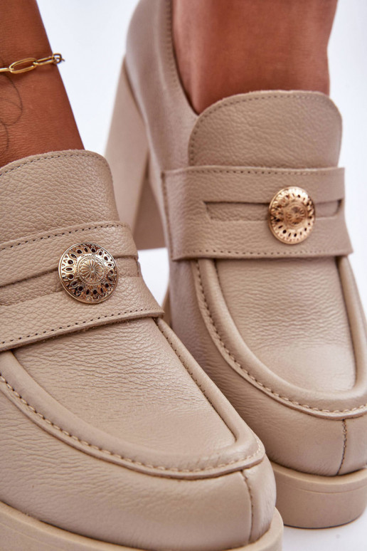 Women's Leather Half-Boots on Heel Beige Dunadia Women's Leather Half-Boots on Heel Beige Dunadia