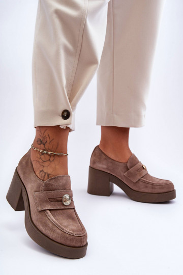Women's Suede Half Boots on Heel Beige Dunadia 2