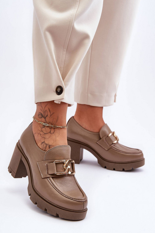 Elegant Heeled Shoes With Decoration Dark Beige Harmell Elegant Heeled Shoes With Decoration Dark Beige Harmell