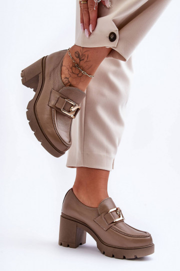 Elegant Heeled Shoes With Decoration Dark Beige Harmell 2