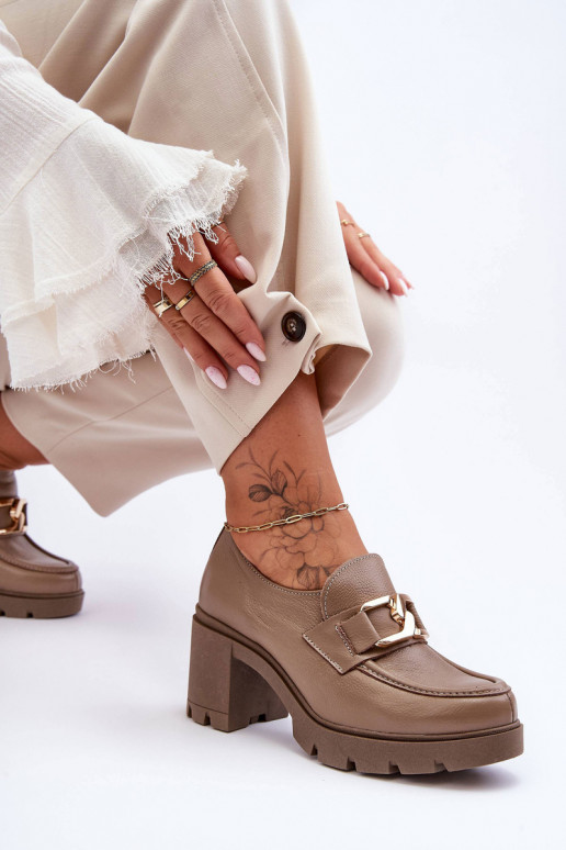 Elegant Heeled Shoes With Decoration Dark Beige Harmell Elegant Heeled Shoes With Decoration Dark Beige Harmell