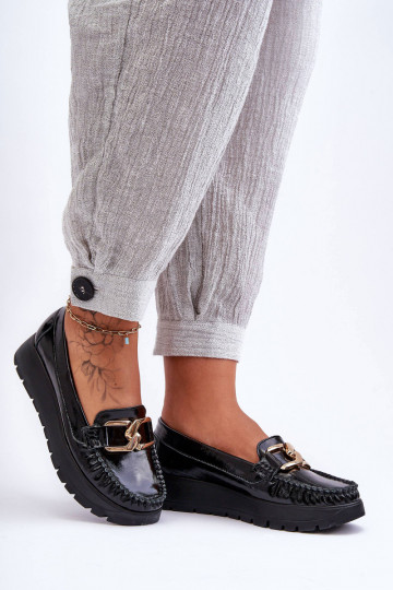 Leather Platform Moccasins with Decoration Black Desmond 2