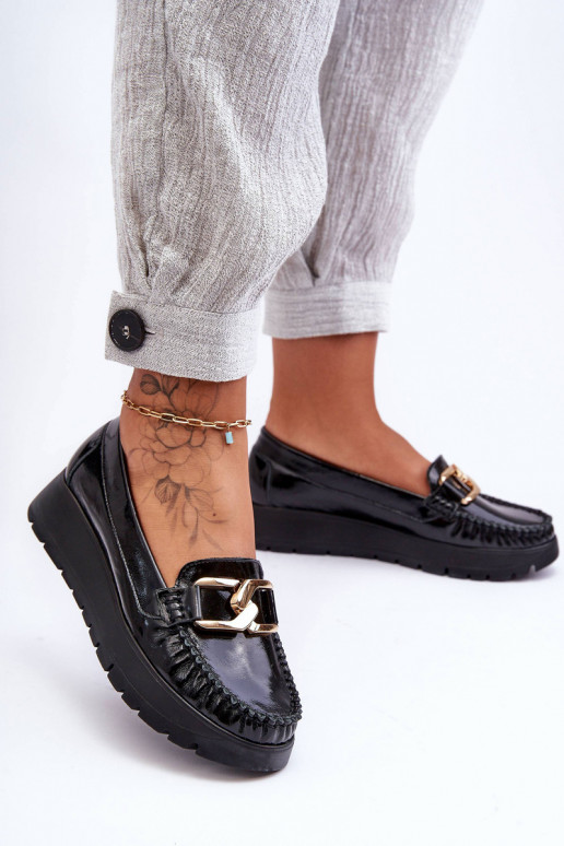 Leather Platform Moccasins with Decoration Black Desmond Leather Platform Moccasins with Decoration Black Desmond