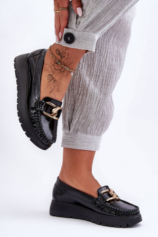 Leather Platform Moccasins with Decoration Black Desmond Leather Platform Moccasins with Decoration Black Desmond