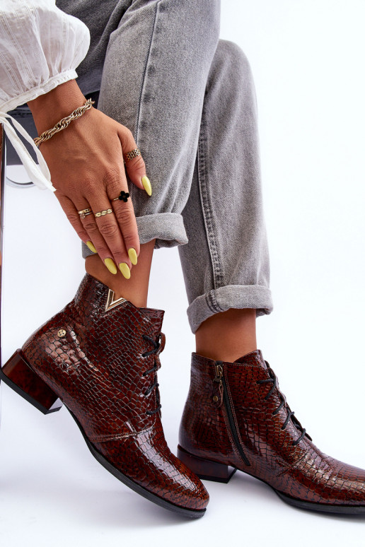 Damskie Skórzane Botki Maciejka 5743C-02 Brązowe