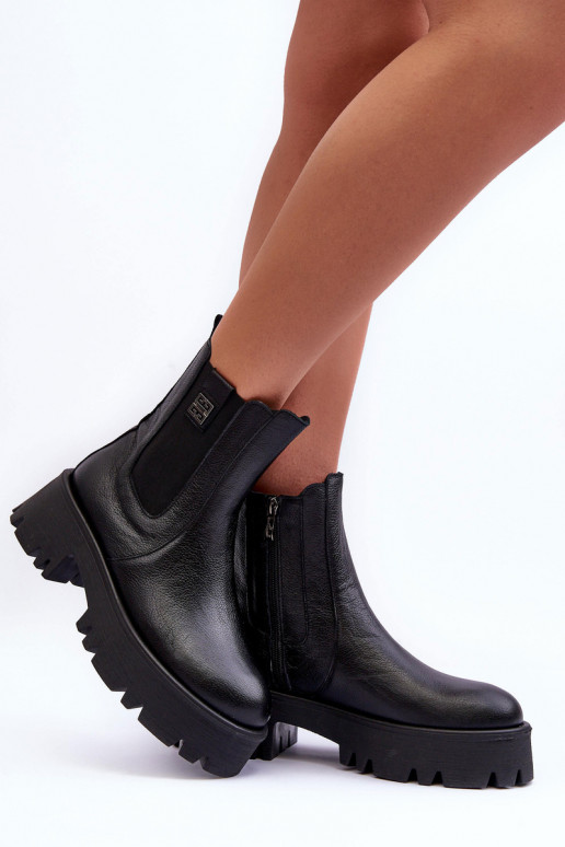 Leather Ankle Boots On Massive Platform Black Lisencca