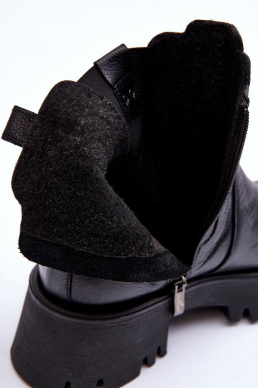 Skórzane Botki Sztyblety Na Masywnej Platformie Czarne Lemar Lisencca