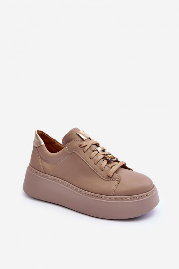 Leather Platform Sport Shoes Maciejka 06191-04 Beige 2
