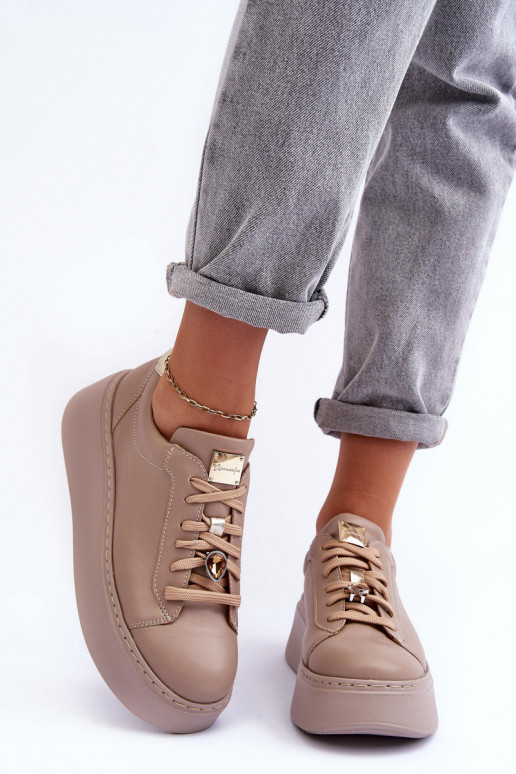 Leather Platform Sport Shoes Maciejka 06191-04 Beige Leather Platform Sport Shoes Maciejka 06191-04 Beige