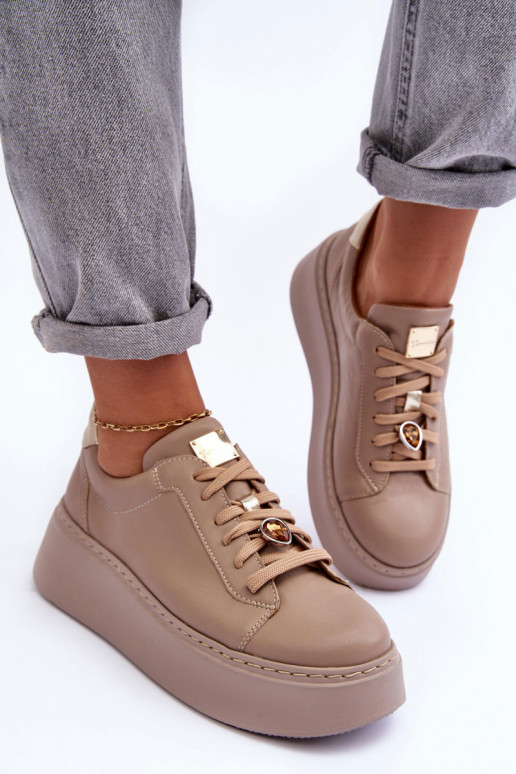 Leather Platform Sport Shoes Maciejka 06191-04 Beige Leather Platform Sport Shoes Maciejka 06191-04 Beige