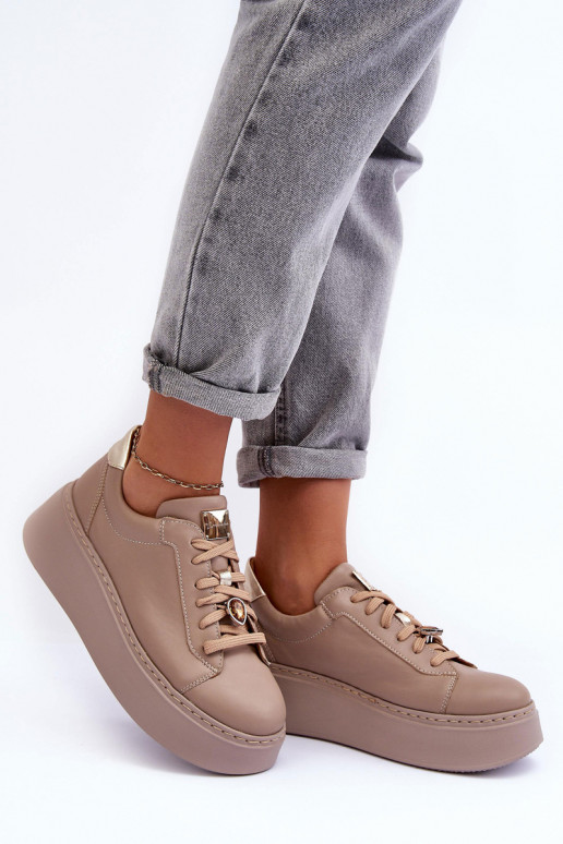 Leather Platform Sport Shoes Maciejka 06191-04 Beige Leather Platform Sport Shoes Maciejka 06191-04 Beige