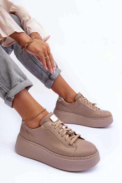 Leather Platform Sport Shoes Maciejka 06191-04 Beige Leather Platform Sport Shoes Maciejka 06191-04 Beige