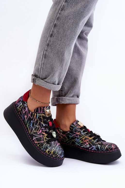 Skórzane Buty Sportowe Na Platformie Maciejka 06191-39 Multikolor
