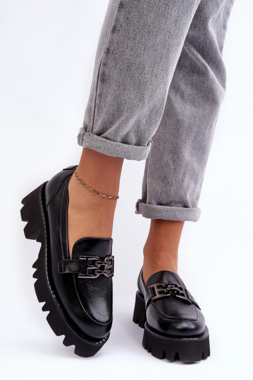 Women's Leather Loafers With Decorative Black Lyndani Women's Leather Loafers With Decorative Black Lyndani