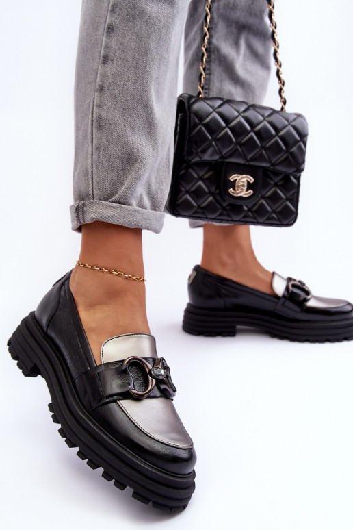 Women's Leather Loafers Flat Heel Black Elkiza Women's Leather Loafers Flat Heel Black Elkiza