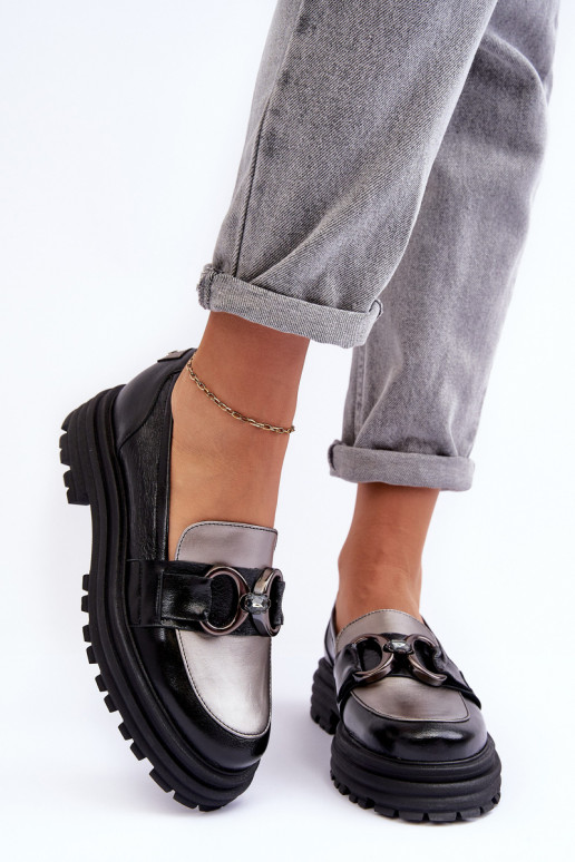 Półbuty Loafersy Damskie Skórzane Na Płaskim Obcasie Czarne Elkiza Półbuty Loafersy Damskie Skórzane Na Płaskim Obcasie Czarne Elkiza