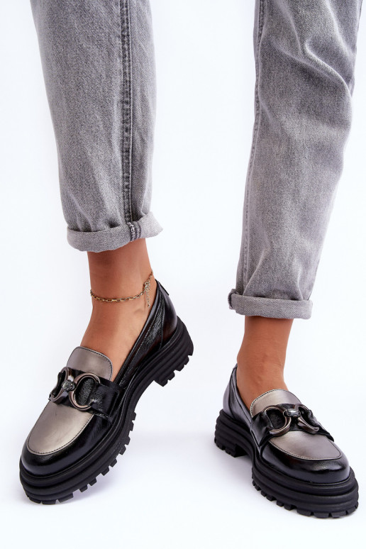 Women's Leather Loafers Flat Heel Black Elkiza Women's Leather Loafers Flat Heel Black Elkiza