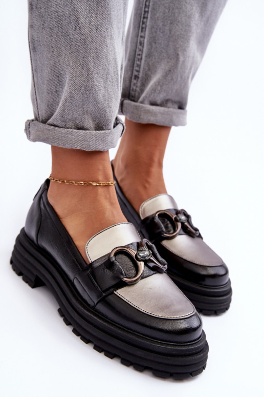 Women's Leather Loafers Flat Heel Black Elkiza Women's Leather Loafers Flat Heel Black Elkiza