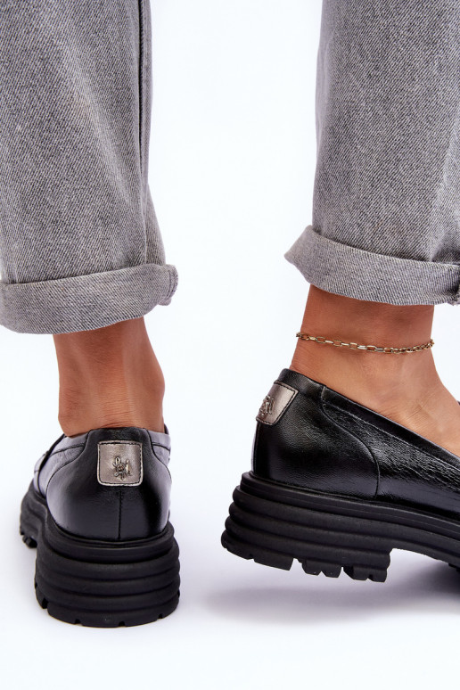 Półbuty Loafersy Damskie Skórzane Na Płaskim Obcasie Czarne Elkiza Półbuty Loafersy Damskie Skórzane Na Płaskim Obcasie Czarne Elkiza
