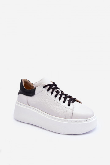 Women's Leather Platform Sneakers White Lemar 10150 2