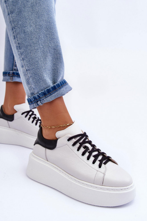 Women's Leather Platform Sneakers White Lemar 10150 Women's Leather Platform Sneakers White Lemar 10150