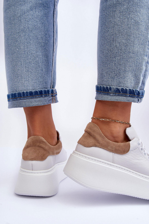 Women's Leather Platform Sneakers White Lemar 10150 Women's Leather Platform Sneakers White Lemar 10150